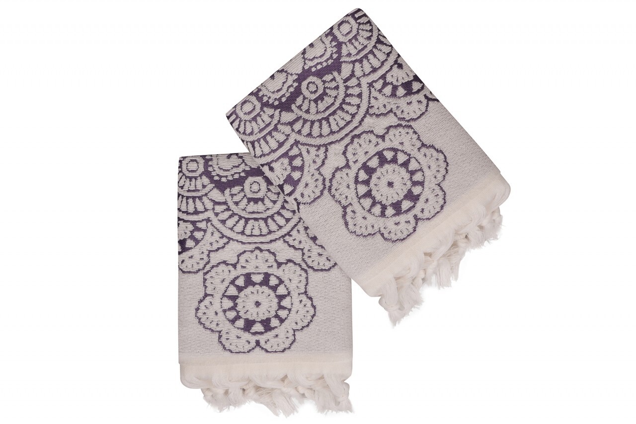 Set 2 prosoape de maini 50x90 cm, 100% bumbac, Saheser, Marcello  Purple - imagine 7